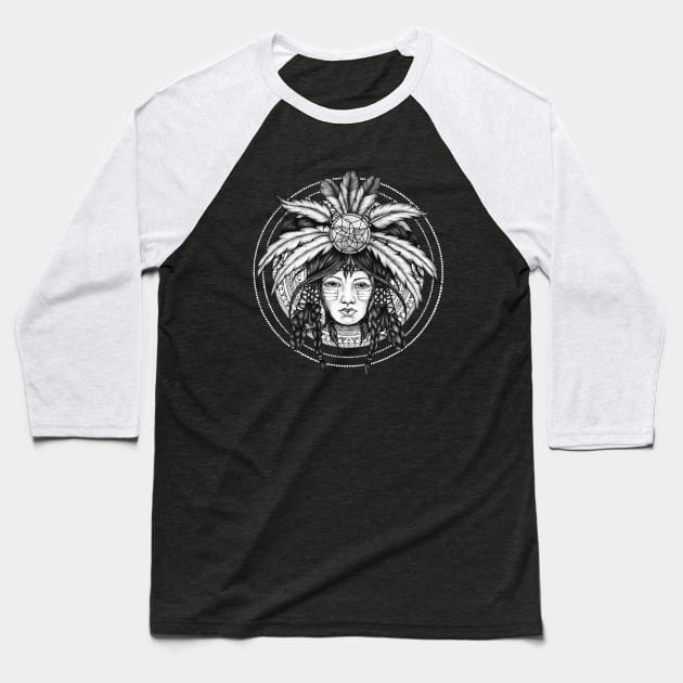 Native American Girl Baseball T-Shirt by Litedawn